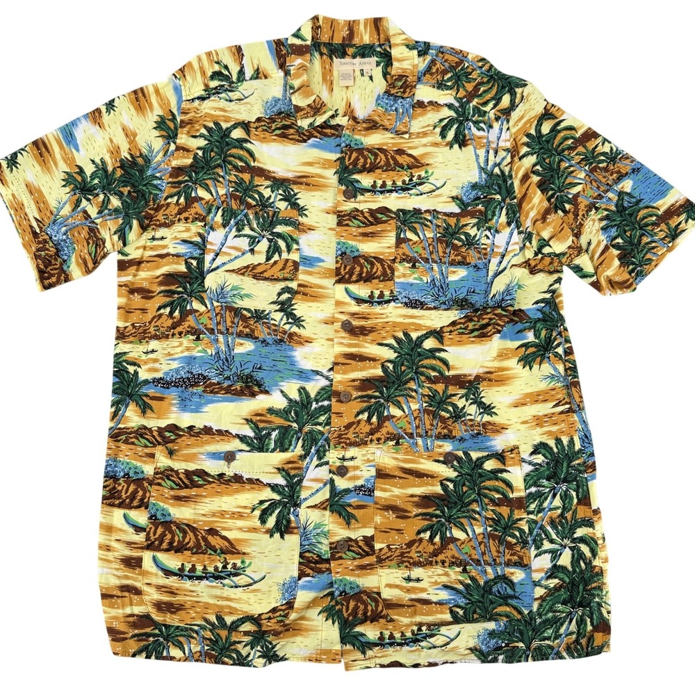 Territory Ahead Mens XL Tropical Island Rayon 4-Pocket Hawaiian Camp Shirt